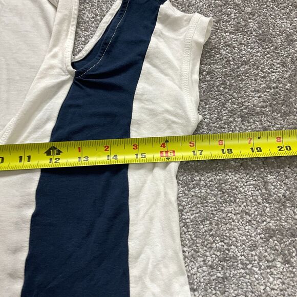 BCBGMAXAZRIA Shirt Womens XS White Blue Black STriped Cold Shoulder Deep V Neck - Picture 9 of 9